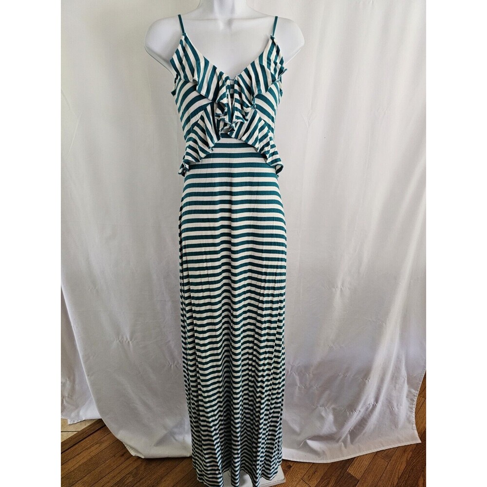 Max Studio Dress Womens White & Teal Striped Knit Dress Size Small
